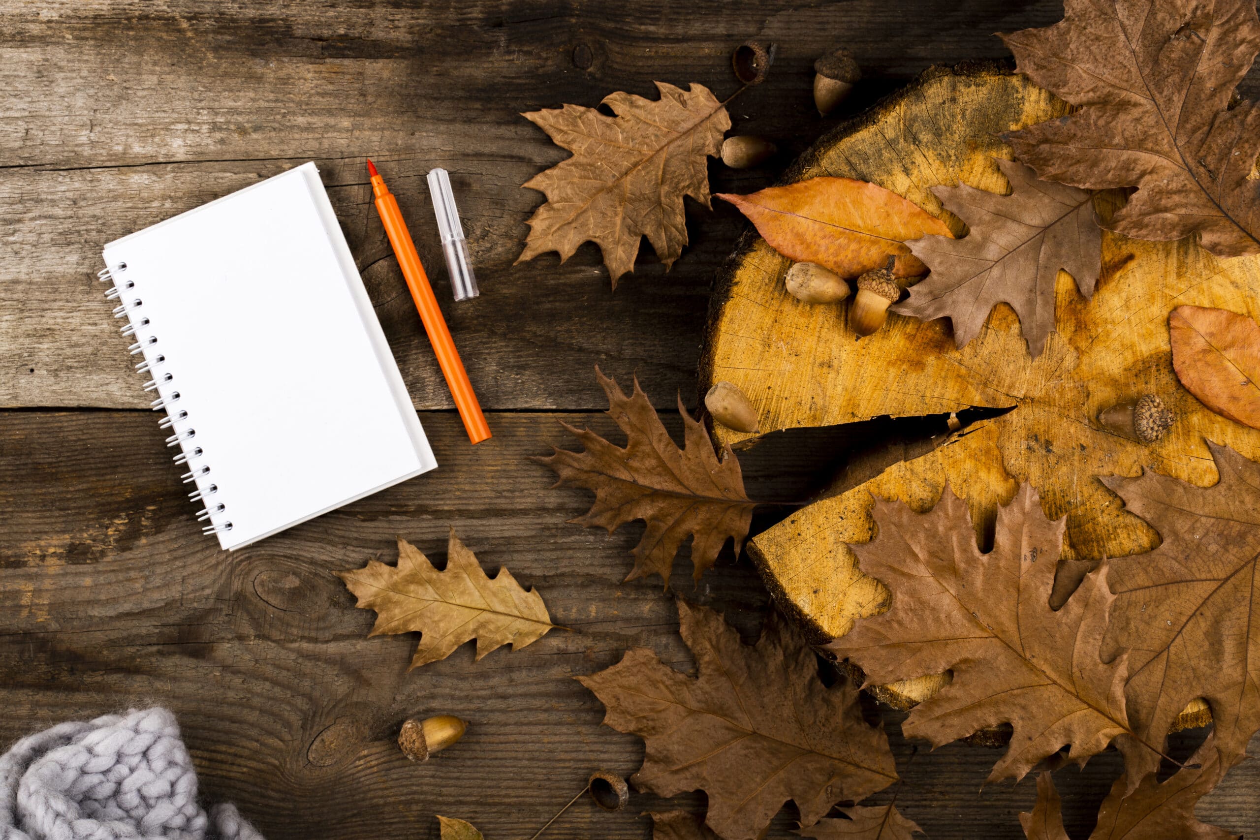 autumn-leaves-notebook-wooden-background